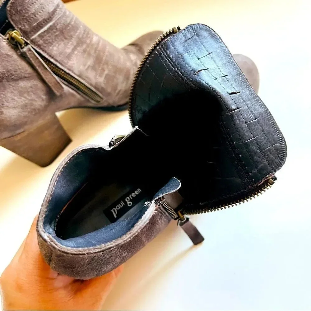Paul Green Malibu Sliced Zip Ankle Bootie Chunky Nubuck Earth Metallic
